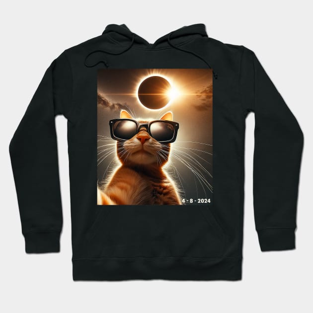 cat taking a selfie with solar 2024 eclipse wearing Glasses Hoodie by Mitsue Kersting